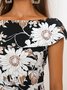 A-Line Shawl Collar Short Sleeve Floral Weaving Dress