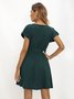 Green Tc V Neck Casual Plain Weaving Dress