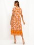 Orange Short Sleeve Floral Empire Weaving Dress