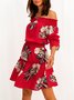 Sweet Floral Polyester Fibre Off Shoulder Weaving Dress