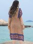 Short Sleeve Exotic Notch Neckline Printed Weaving Dress