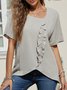 Casual Short Sleeve Solid Cotton Tops
