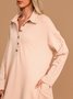 Khaki Long Sleeve Tc Shirt Collar Shift Knitting Dress