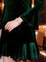 Deep Green A-Line Turtleneck Long Sleeve Velvet Knitting Dress