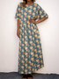Linen Printed Short Sleeve Women Dress