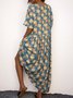 Linen Printed Short Sleeve Women Dress