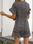 Polyester Cotton Short Sleeve Sweet V Neck Weaving Dress