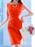 Orange Women Daytime Sleeveless Work Paneled Solid Elegant Dress