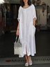 Casual White Shift 3/4 Sleeve Crew Neck Solid Dress
