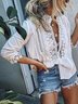 Women T-Shirt Lace Floral Casual Summer Plus Size Top V Neck Long Sleeve Outdoor Shift Blouse