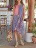 Floral Cotton-Blend Boho Round Neck Knitting Dress