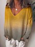 Gradient Long Sleeve V Neck Cotton Top