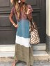 Plus Size Women Short Sleeve V Neck Vintage Gradient Striped Casual Knitting Dress