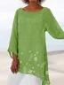 Women Loose Floral Asymmetric Hem Three Quarter Sleeve Blouse Tunic Top