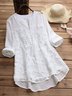 Lace Plain V Neck Cotton Long Sleeve Tunic