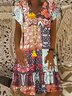 V Neck Floral Print Women Weaving Dress
