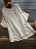 Women's Linen Shirt T shirt Tee Blouse Button Short Sleeve Going out Weekend Streetwear Crewneck Regular Fit Summer Spring