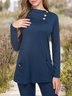 Casual Solid Irregular Collar Button Pocket Top