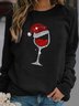 Casual Crew Neck Christmas Printed Sweatshirt