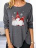 Print Round Neck Long Sleeve Button Up Casual Christmas blouse
