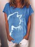 Women Cat Animal Crew Neck Casual Short Sleeve Summer T-shirt