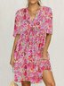 Holiday Floral Cotton-Blend Short Sleeve Women Dress