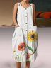 Floral-print Button Pocket Sleeveless V-neck Dress For Women
