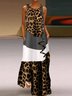 Printed Casual Leopard Sleeveless Weaving Dress