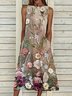 Pockets Crew Neck Sleeveless Floral Weaving Dress