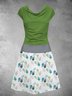 Summer Leisure Vacation Plant Pattern Leaf Printing Short Sleeve Crew Neck Knitting Dress