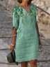 Elegant Floral-Print Cotton-Blend Half Sleeve Weaving Dress