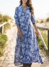 3/4 Sleeve Resort Printed Cotton-Blend Weaving Dress