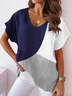 Solid Casual Cotton-Blend Color-Block Shirt & Top