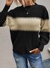Vintage Color Block Off Shoulder Loosen Sweater