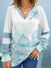 Long sleeve V-neck Floral Print Elastic Top Women's sweater