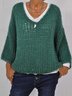 Green Openwork Long Sleeve Solid Loosen Casual Sweater