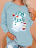 Crew Neck Cotton Blends Christmas Snowman Sweatshirt