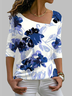 Floral Print Long Sleeve Casual Cotton Blends Tops