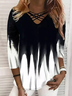 Color Block V-Neckline Long Sleeve T-shirt