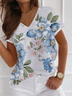 Floral V Neck Cotton Blends Shirt Sleeve Shirt & Top