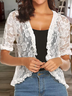 Breathable Casual Cute Jacket Short Sleeve Solid Color Floral Lace Wedding Knit Jacket Elegant Collarless Outerwear