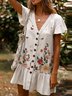 Casual Floral Cotton Blends V Neck Short sleeve Women Dress