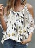 Floral Loosen Crew Neck Lace Sleeve Short sleeve tops