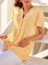 V Neck Cotton Blends Short Sleeve Tops