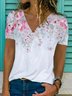 Cotton-Blend Casual V Neck Short Sleeve T-shirt