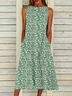 Women Summer Floral Maxi Pockets Sleeveless Crew Neck Vacation Dress