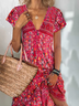 Women Boho Floral V Neck Short Sleeve Summer Dress