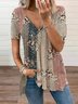 V Neck Floral Loose Casual Short Sleeve Top