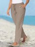 Plain Cotton And Linen Casual Drawstring Pants