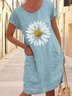 Off Shoulder Loose Casual Sunflower Short Sleeve Knit Dress
